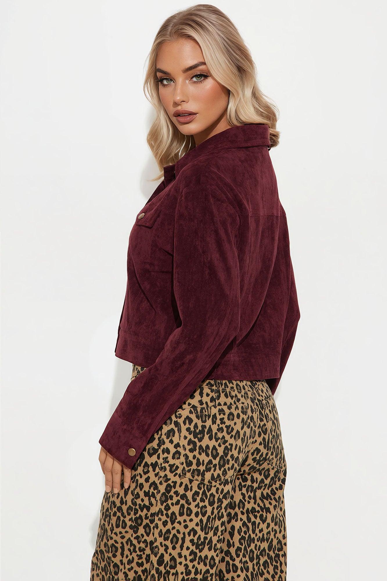 Raven Faux Suede Cropped Jacket - Wine Product Image