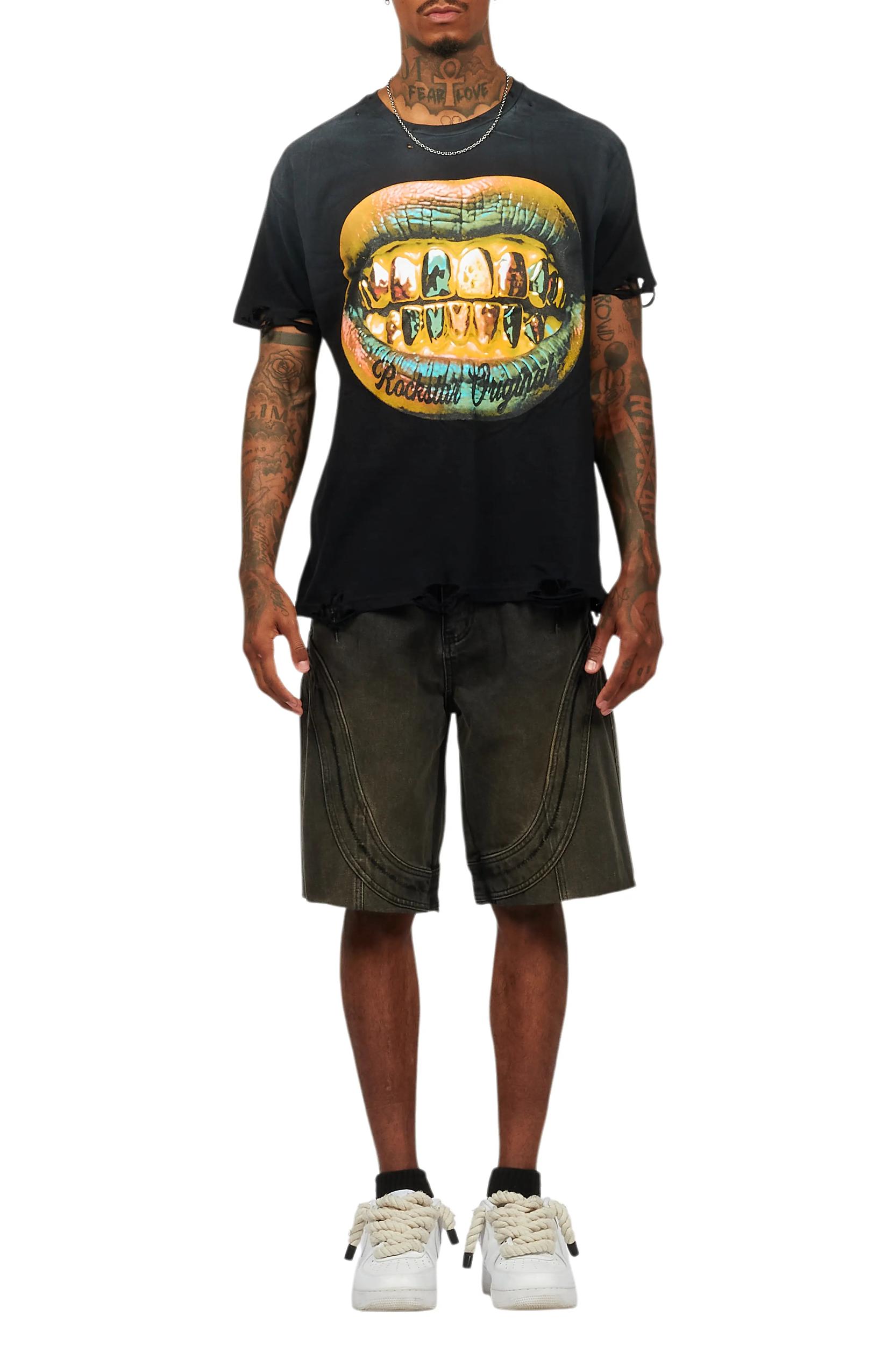 Gonen Black T-Shirt/Denim Short Set Male Product Image