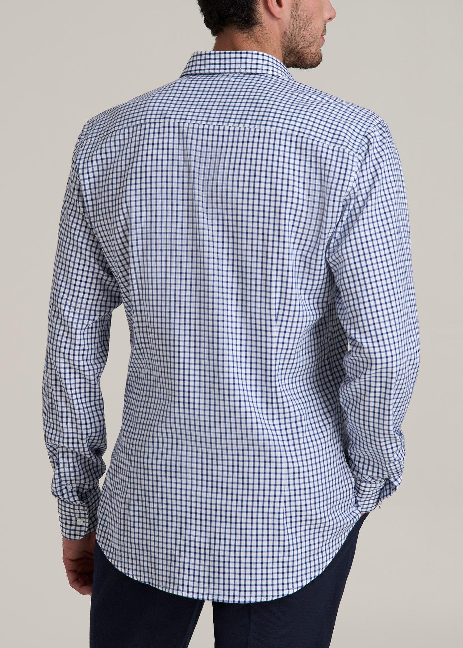 Oskar Button-Up Dress Shirt for Tall Men in Bright Blue Grid Male Product Image