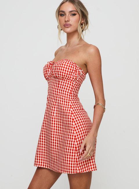 Double Date Mini Dress Red Gingham Product Image