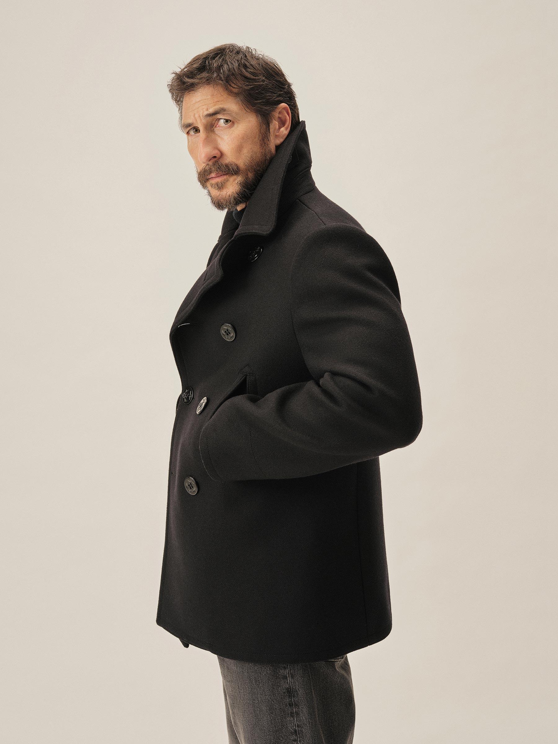 Black Italian Melton Admiral Peacoat Product Image