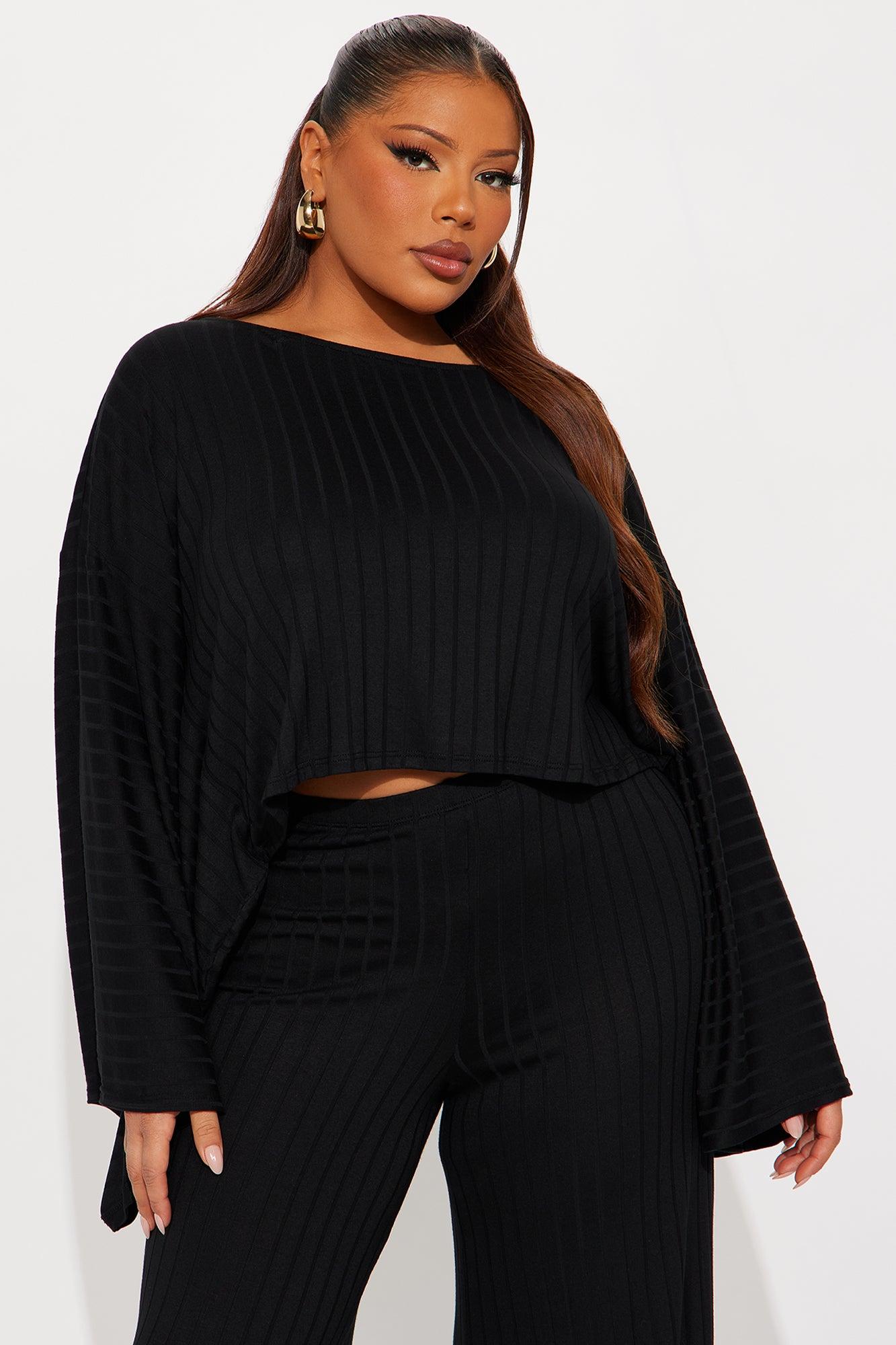 Come Find Me Ribbed Cropped Top Pant Set - Black Female Product Image