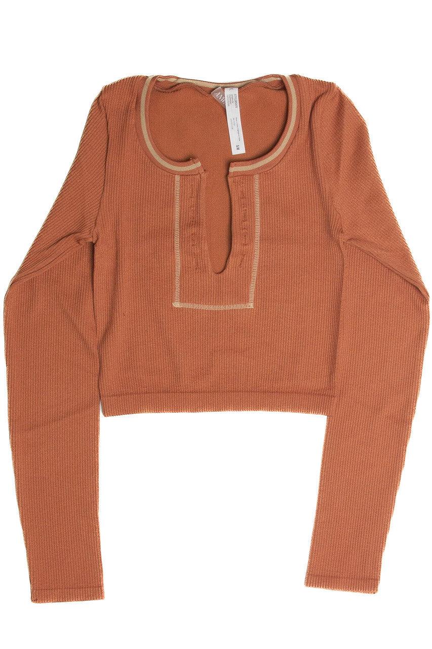 Sporty Notch Neck Long Sleeve Shirt Product Image