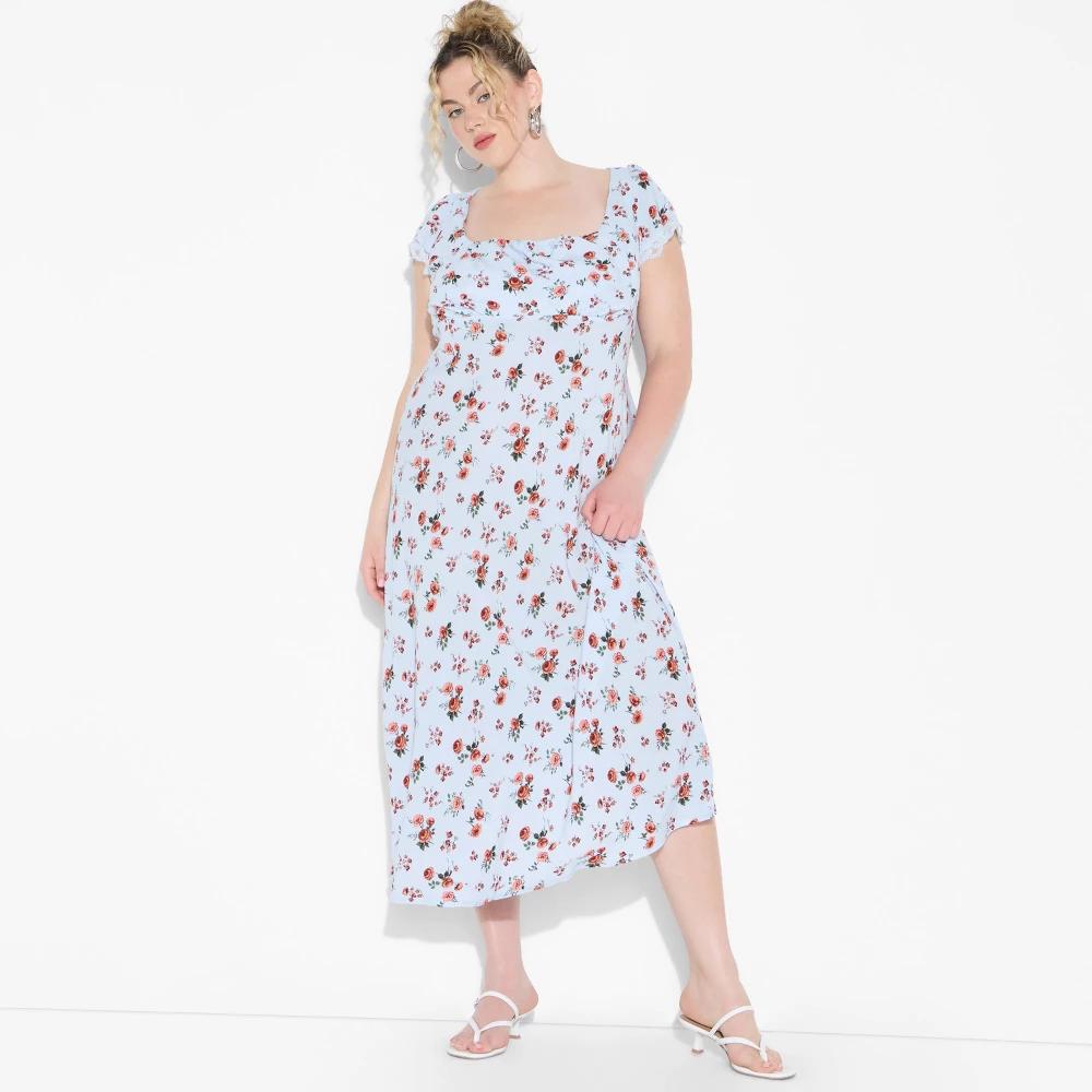 Women's Flutter Cap Sleeve Maxi A-Line Dress - Wild Fable™ Off-White Floral 2X Product Image