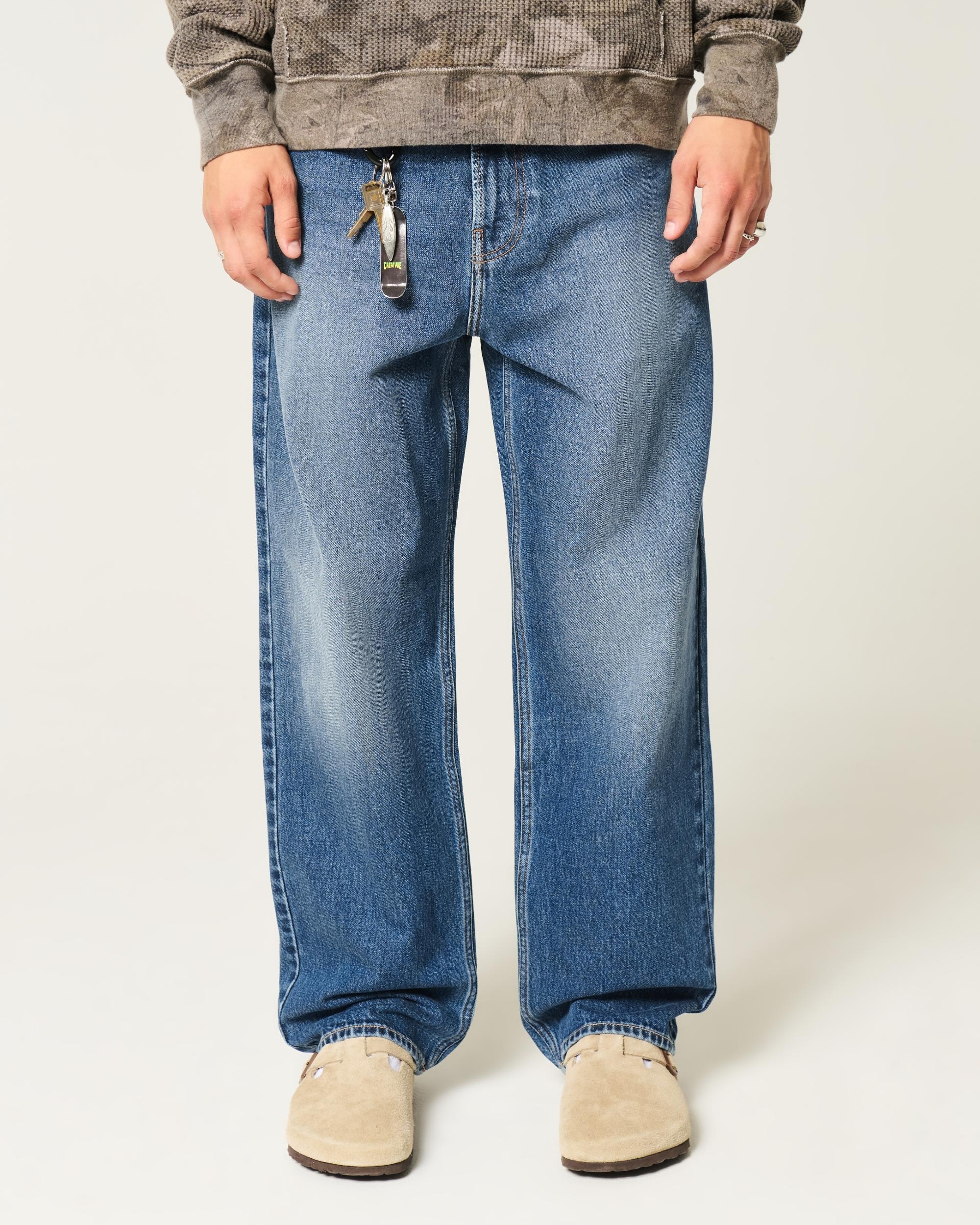 Embroidered Dark Wash Baggy Jeans Product Image