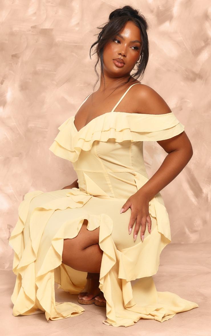 Plus Lemon Cold Shoulder Ruffle Detail Maxi Dress Product Image