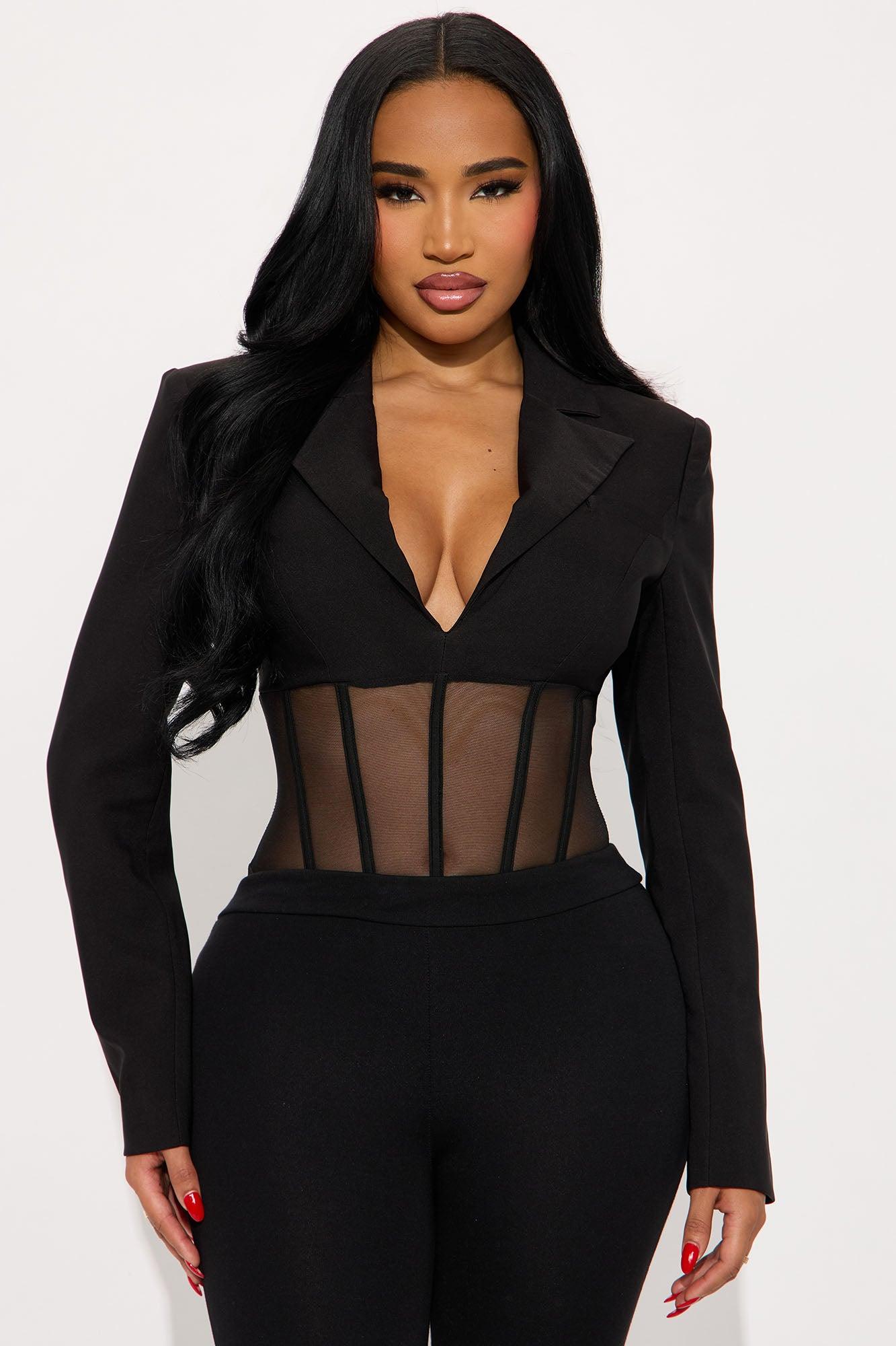 Berkley Long Sleeve Corset Bodysuit - Black Female Product Image