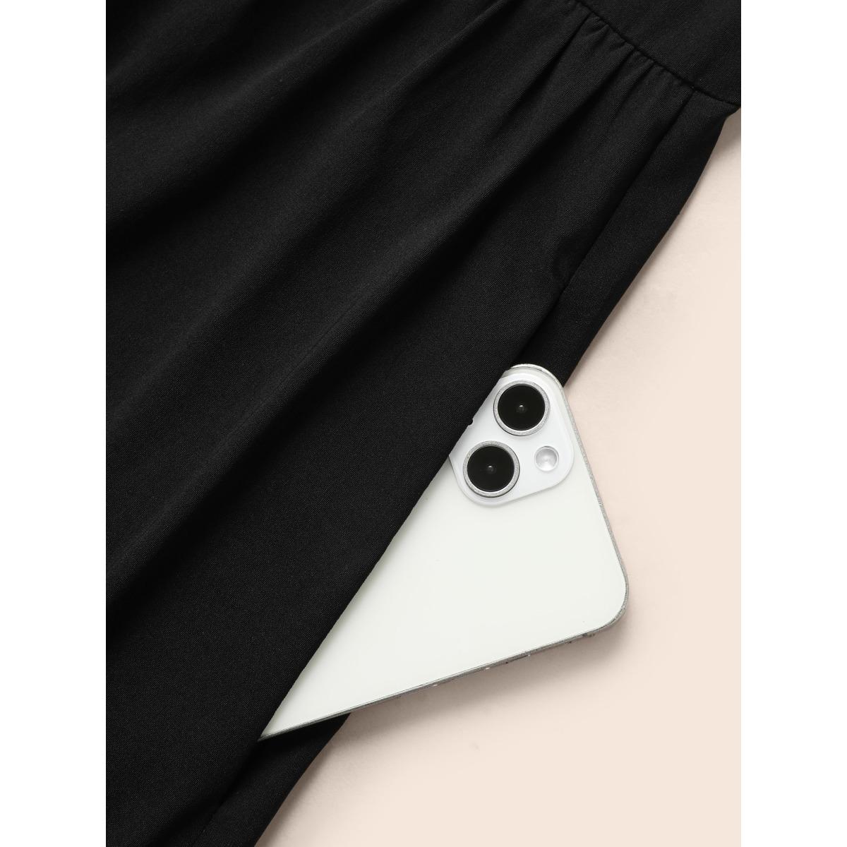 Plus Size Stretch Woven Pleated Flare Vest Midi Dress Black Women At the Office Gathered Square Neck Sleeveless Curvy BloomChic 18-20/2X Product Image