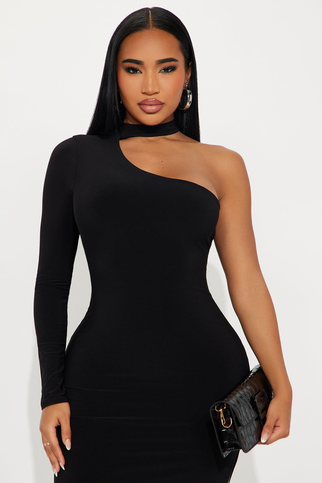 Gleaming One Shoulder Mini Dress - Black Female Product Image