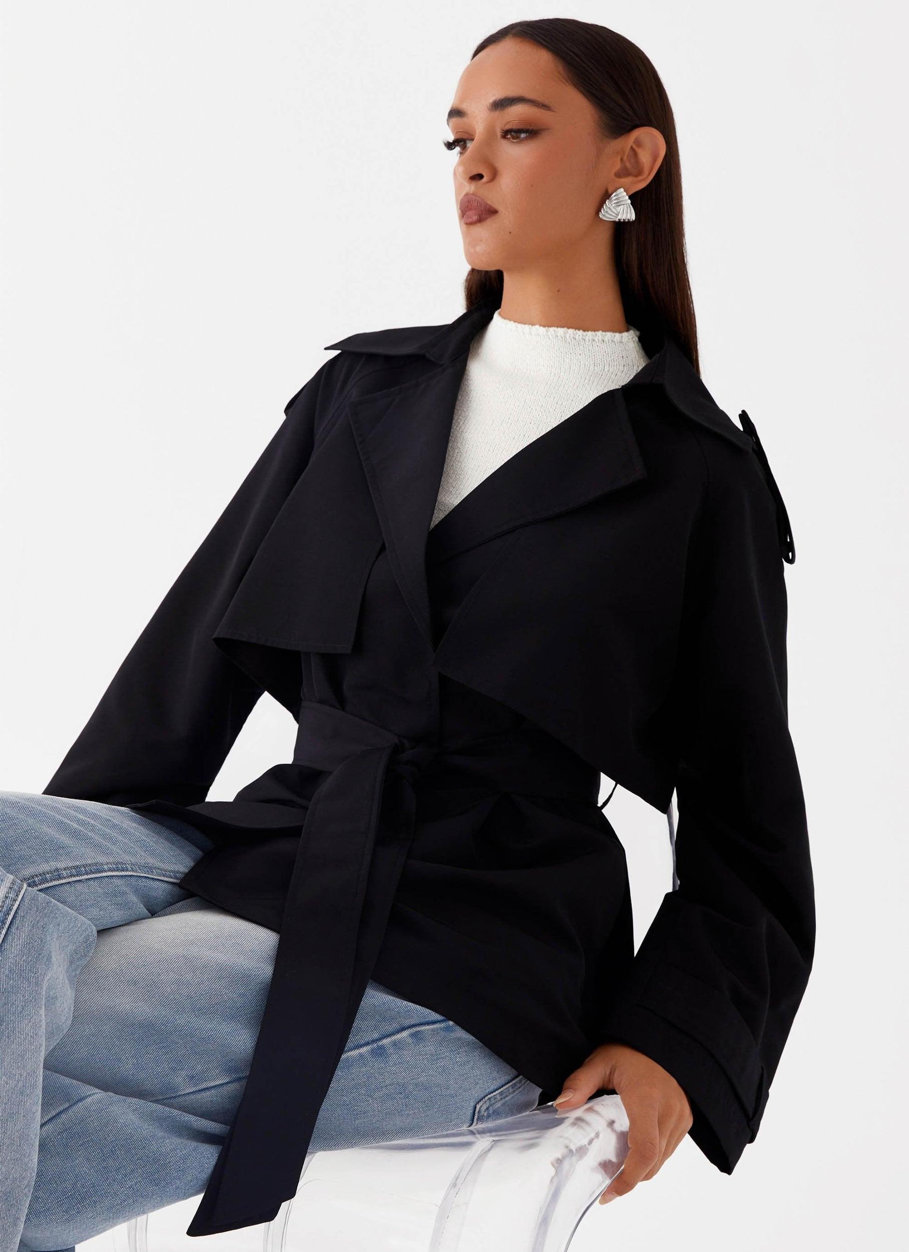 Ace Of Spades Cropped Trench Coat - Black Product Image