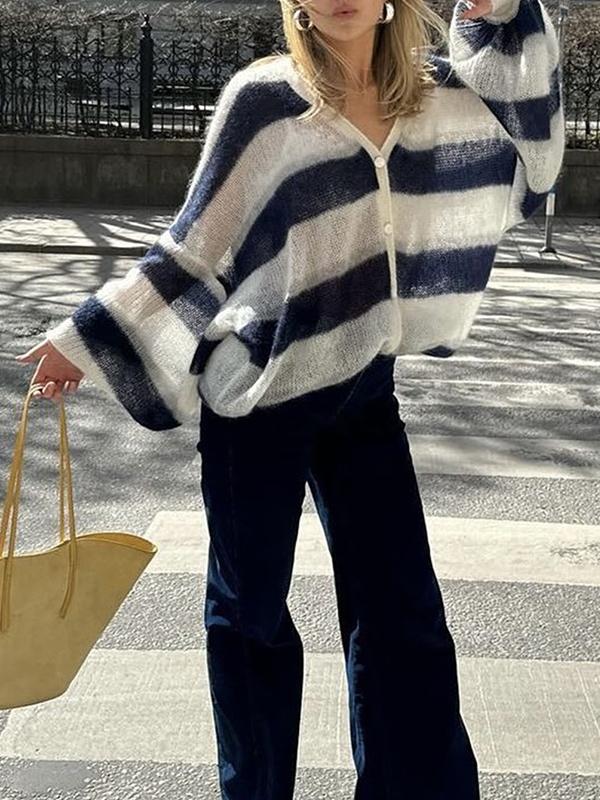 Striped Scarf Sweater Cardigan Product Image