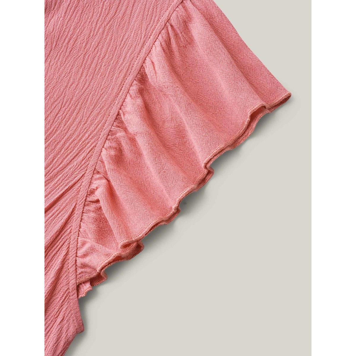 Plus Size Watermelon Rayon Ruffled Layered Hem Button Blouse Women Cap Sleeve V-neck Elegant Blouses BloomChic 26/4X Product Image