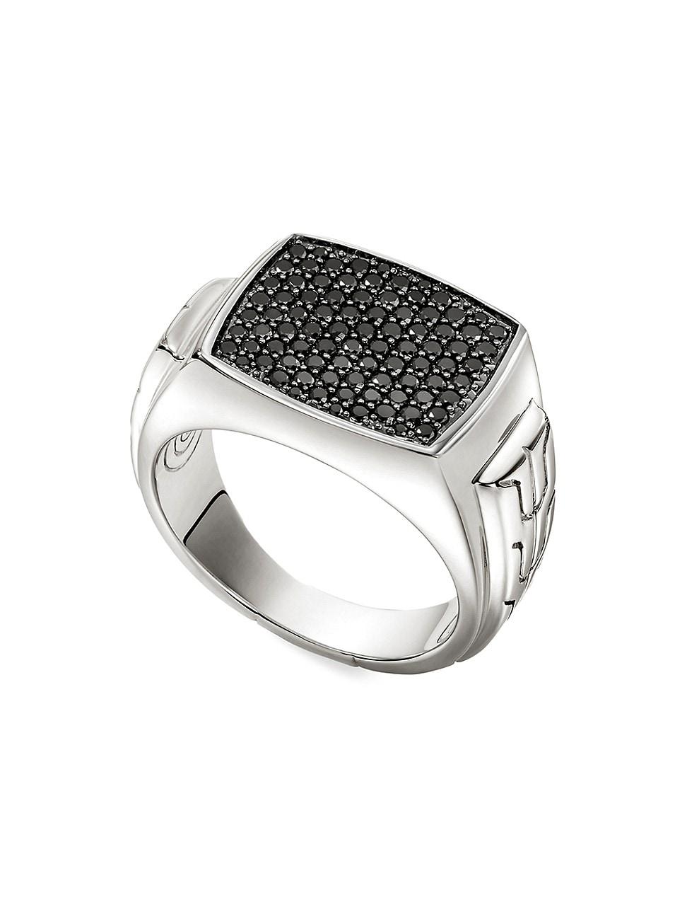John Hardy Mens Sterling Silver Id Black Sapphire Pave Signet Ring Product Image