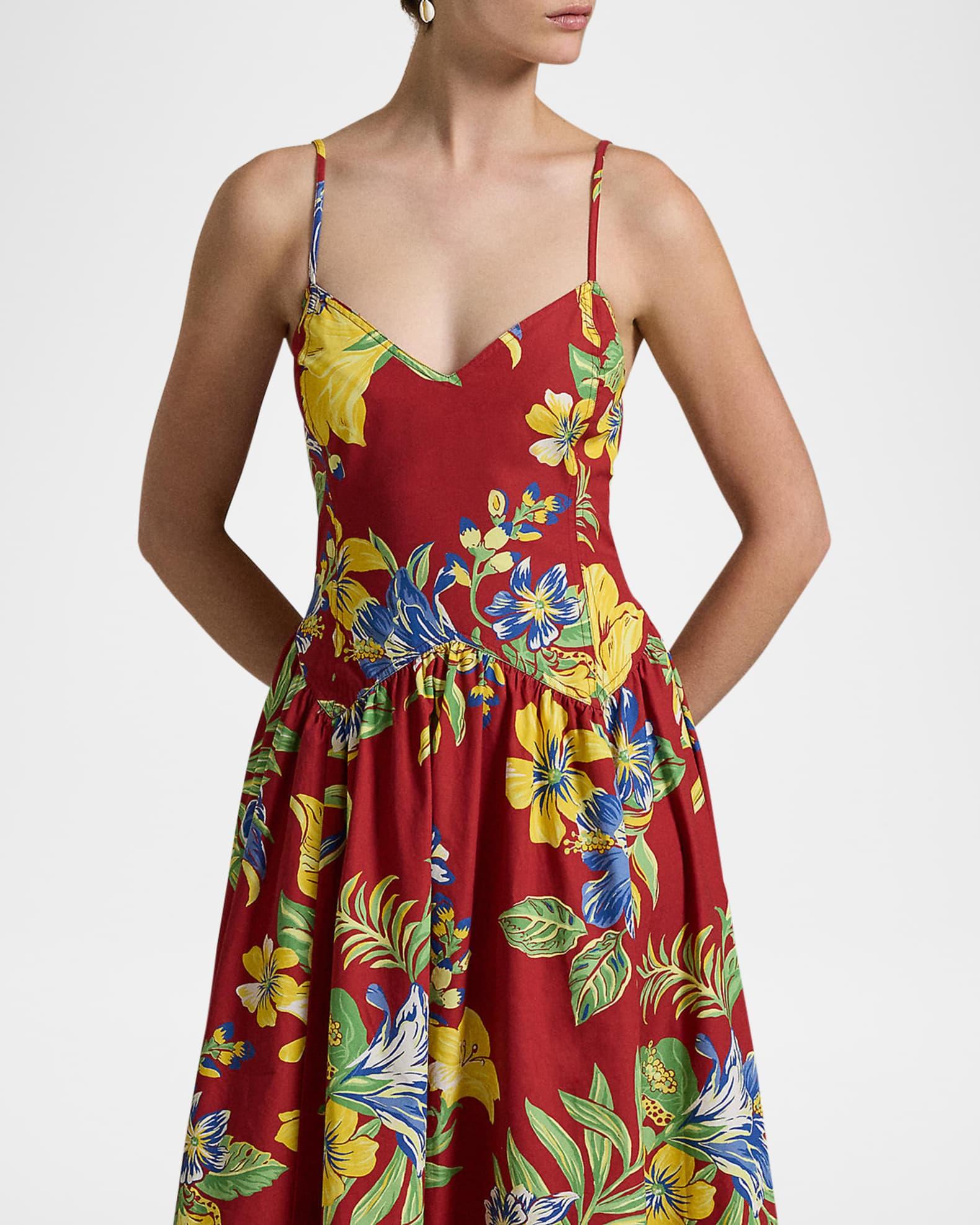 Tropical-Floral Cotton Poplin Dress Product Image