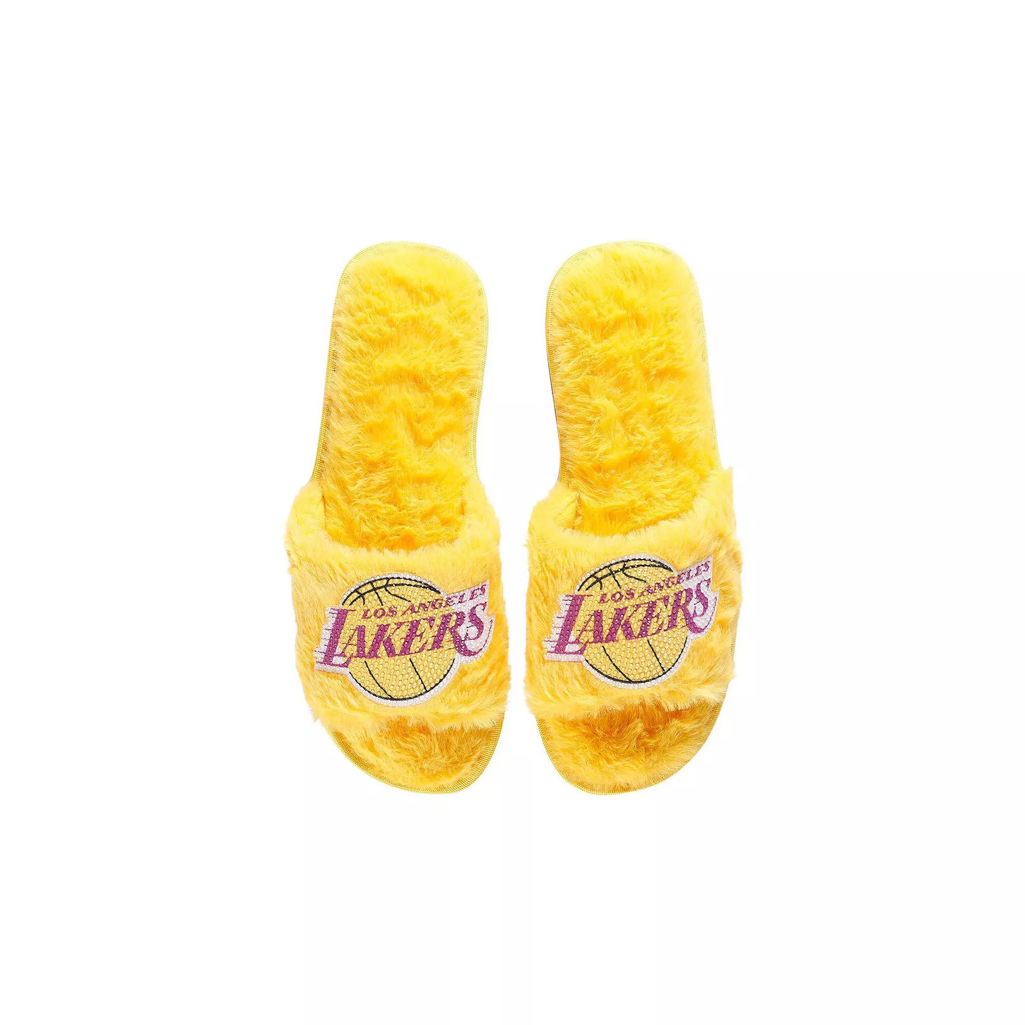 Women's FOCO Gold Los Angeles Lakers Rhinestone Fuzzy Slippers, Size: XL, Yellow Product Image