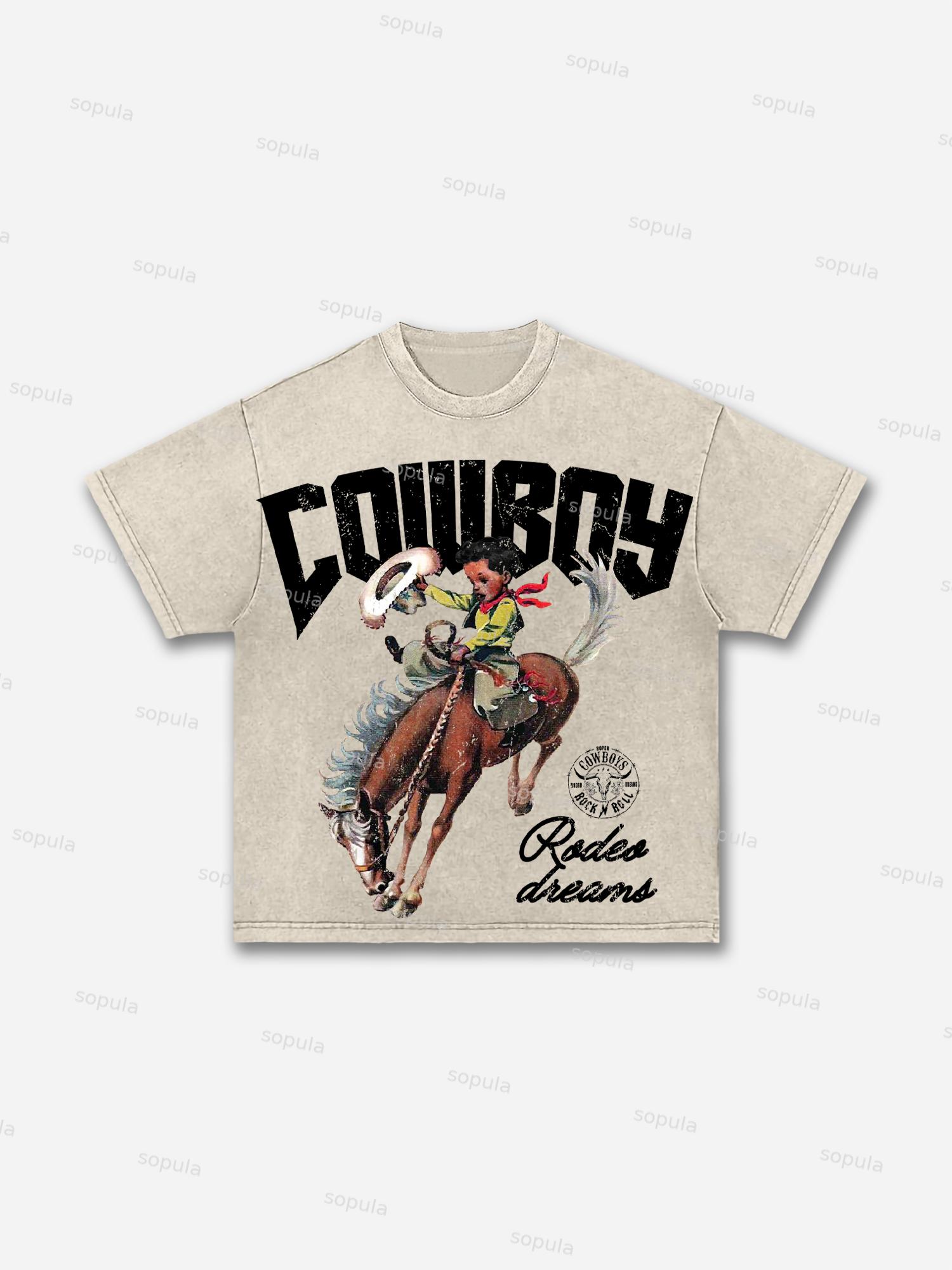 Cowboy Rodeo Dreams Print Acid Wash T-shirt Product Image