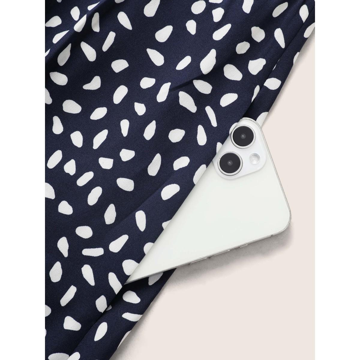 Plus Size Polka Dot Button Detail Ruffle Sleeve Pleated Dress DarkBlue Women Elegant Button V-neck Short sleeve Curvy BloomChic 30/6X Product Image