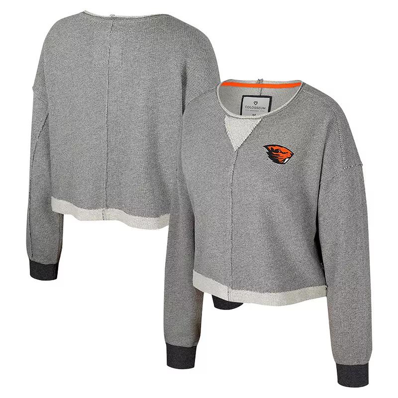 Women's Colosseum Charcoal Oregon State Beavers Magnum Scoop Neck Cropped Pullover Sweatshirt,  Product Image