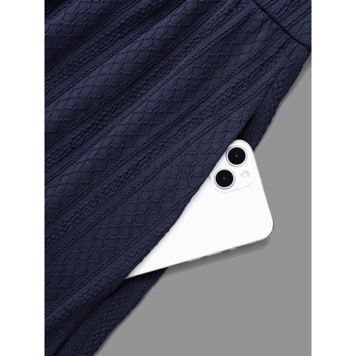 Plus Size Plain Crew Neck Ruffle Trim Plisse Dress Midnight Women Casual Texture Knit Dresses Bloomchic 18-20/2X Product Image