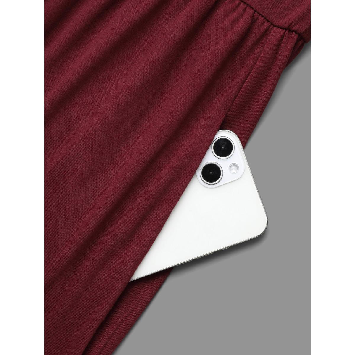 Plus Size Square Neck Lace Panel Lace Up Dress Burgundy Women Elegant Woven ribbon&lace trim Square Neck Long Sleeve Curvy BloomChic 22-24/3X Product Image