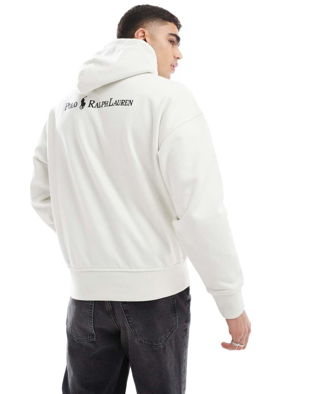 Polo Ralph Lauren script icon logo back print heavyweight relaxed fit hoodie in cream Product Image