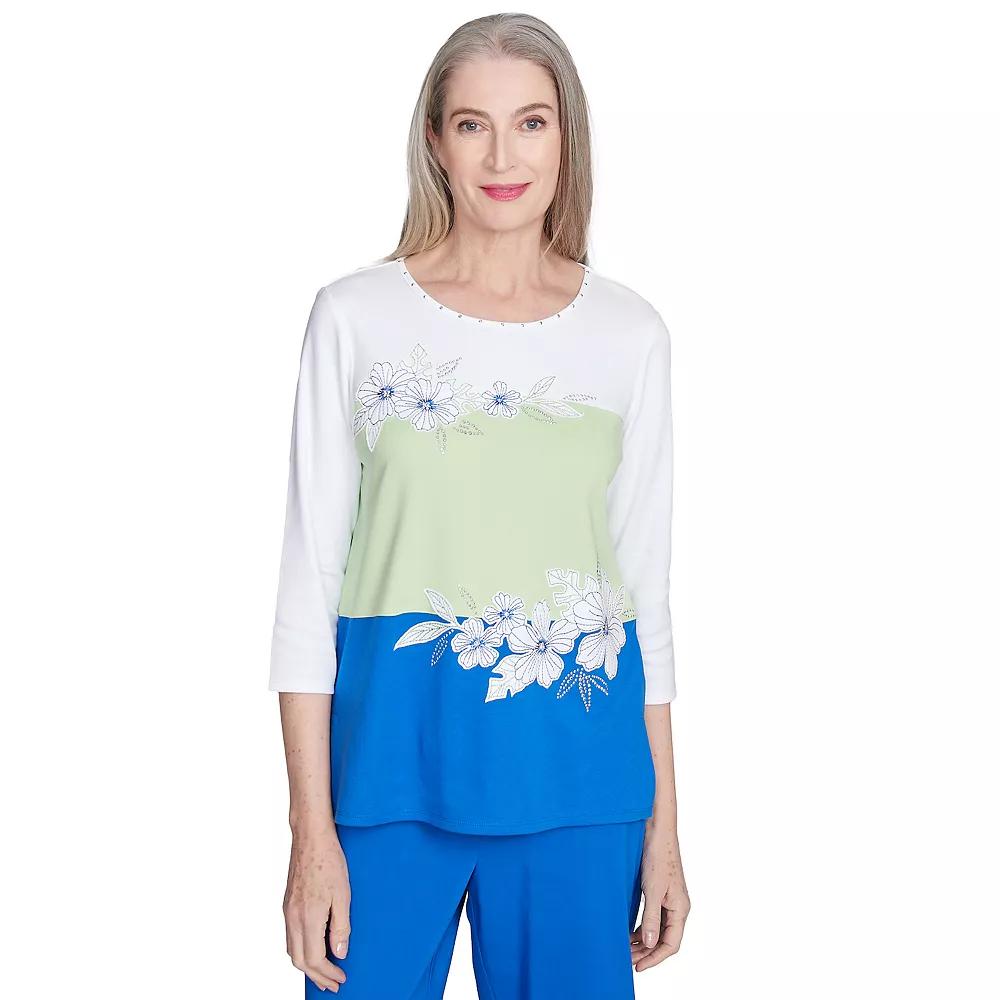 Women's Alfred Dunner Tropical Colorblock Floral Top, Size: XL, Blue Team Product Image
