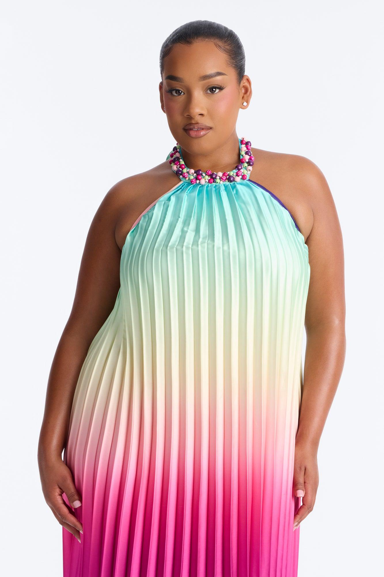 Silk Sunsets Pleated Maxi Dress - Multi Color Female Product Image