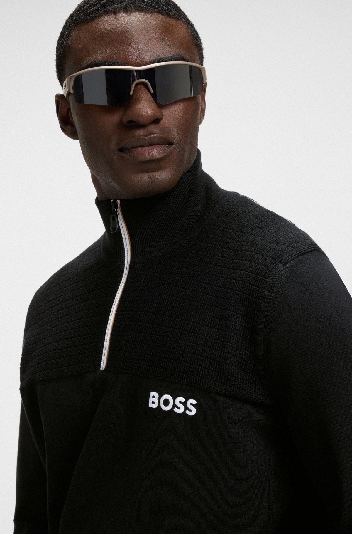 Water-repellent cotton sweater with zip neck Product Image