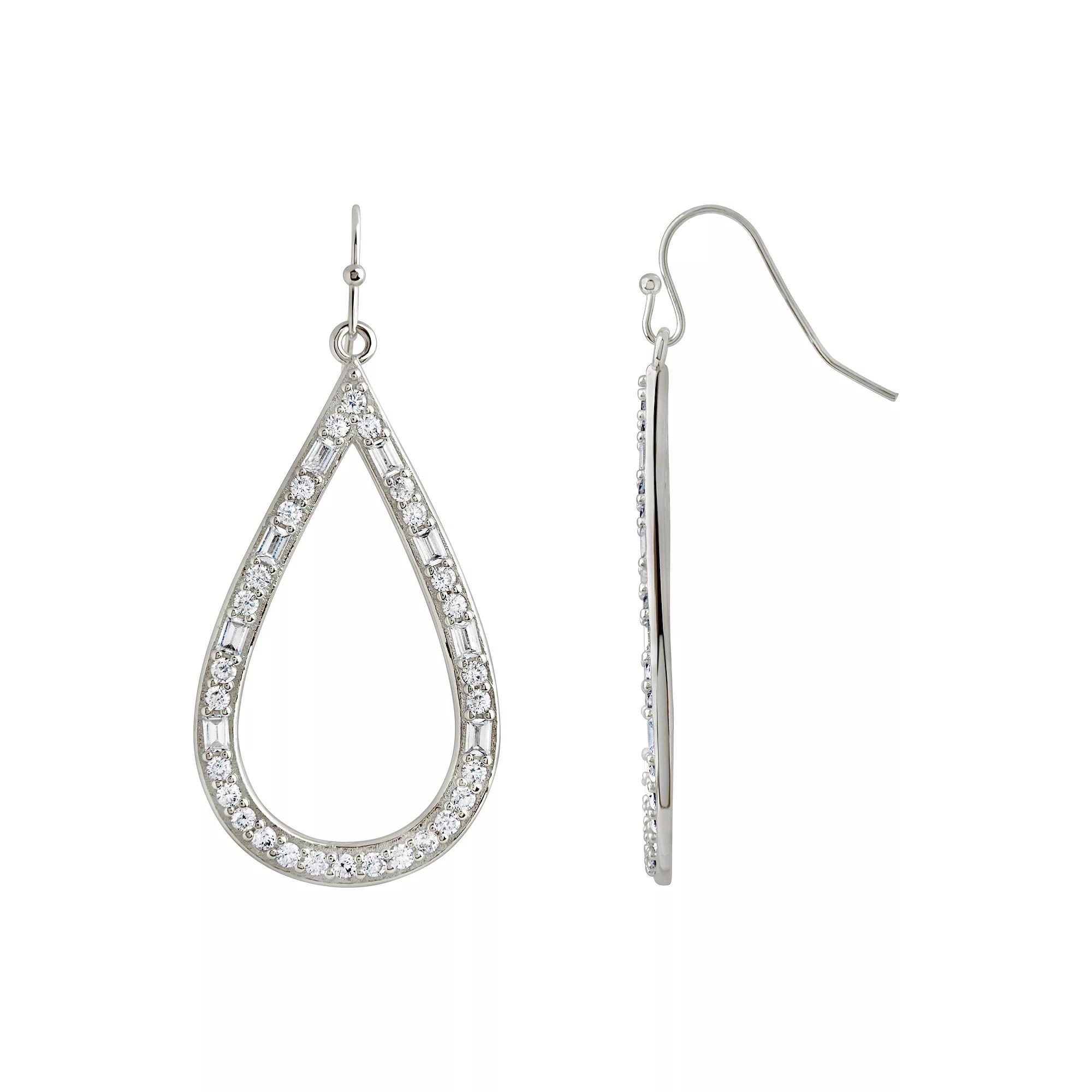 MC Collective Cubic Zirconia Evangeline Open Teardrop Drop Earrings, Women's, Silver Tone Product Image
