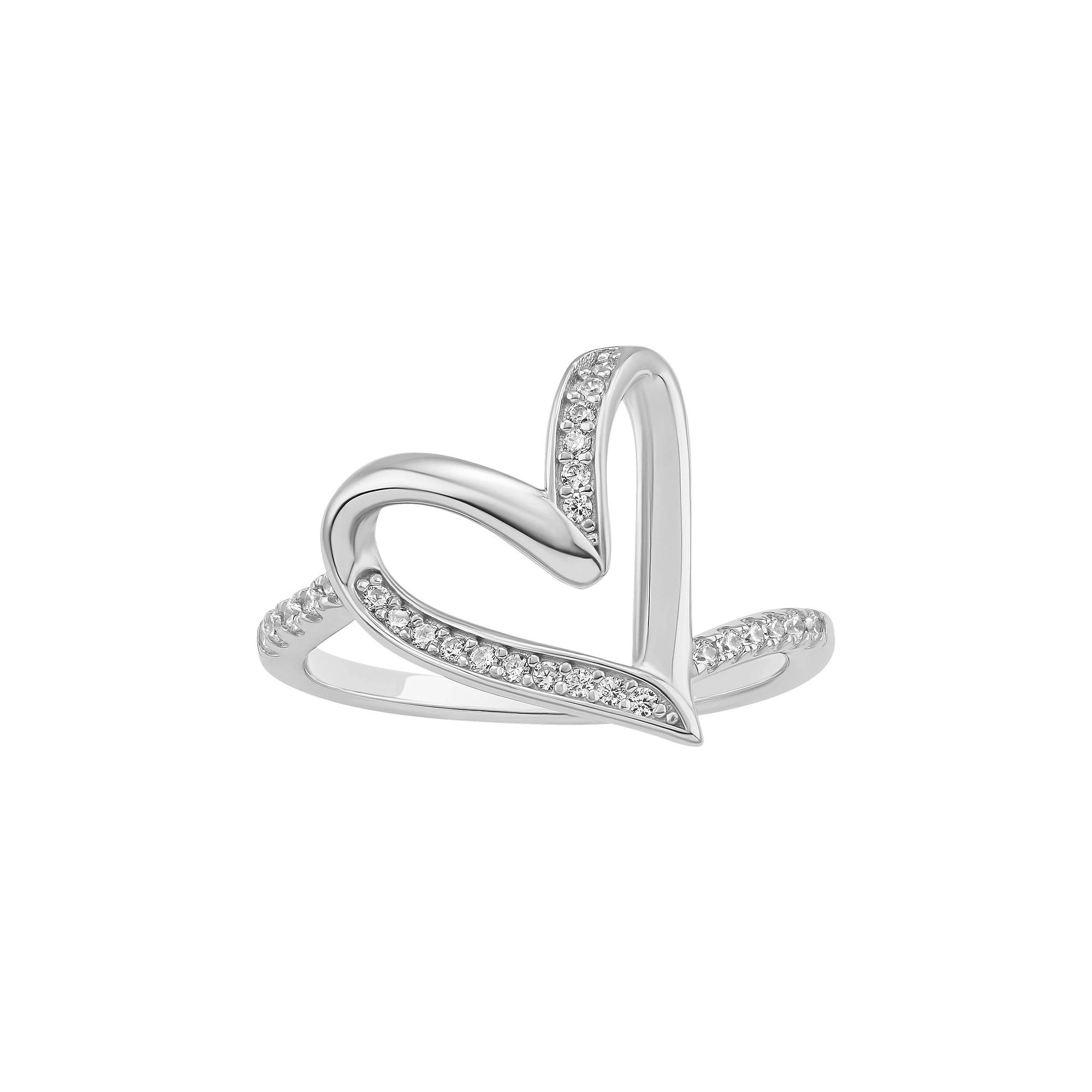 PRIMROSE Sterling Silver Polished Cubic Zirconia Twist Heart Ring, Women's, Size: 9 Product Image