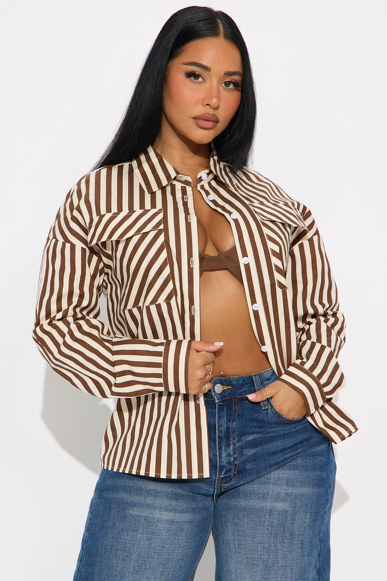 Between The Stripes Poplin Shirt - Brown/combo Female Product Image