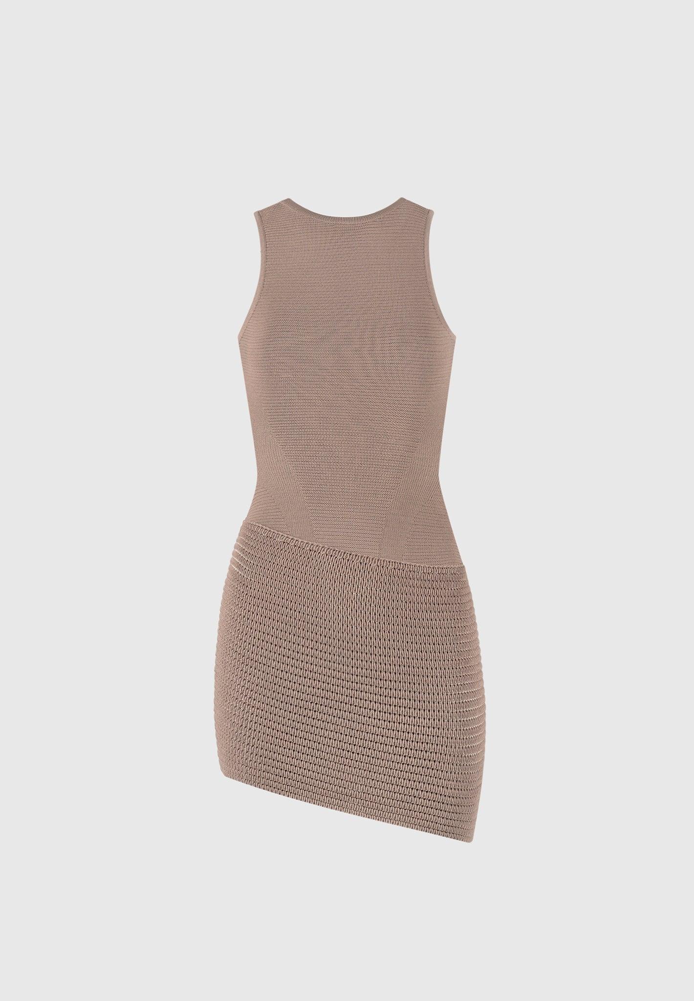 Asymmetric Knit Mini Dress - Taupe/Beige Female Product Image