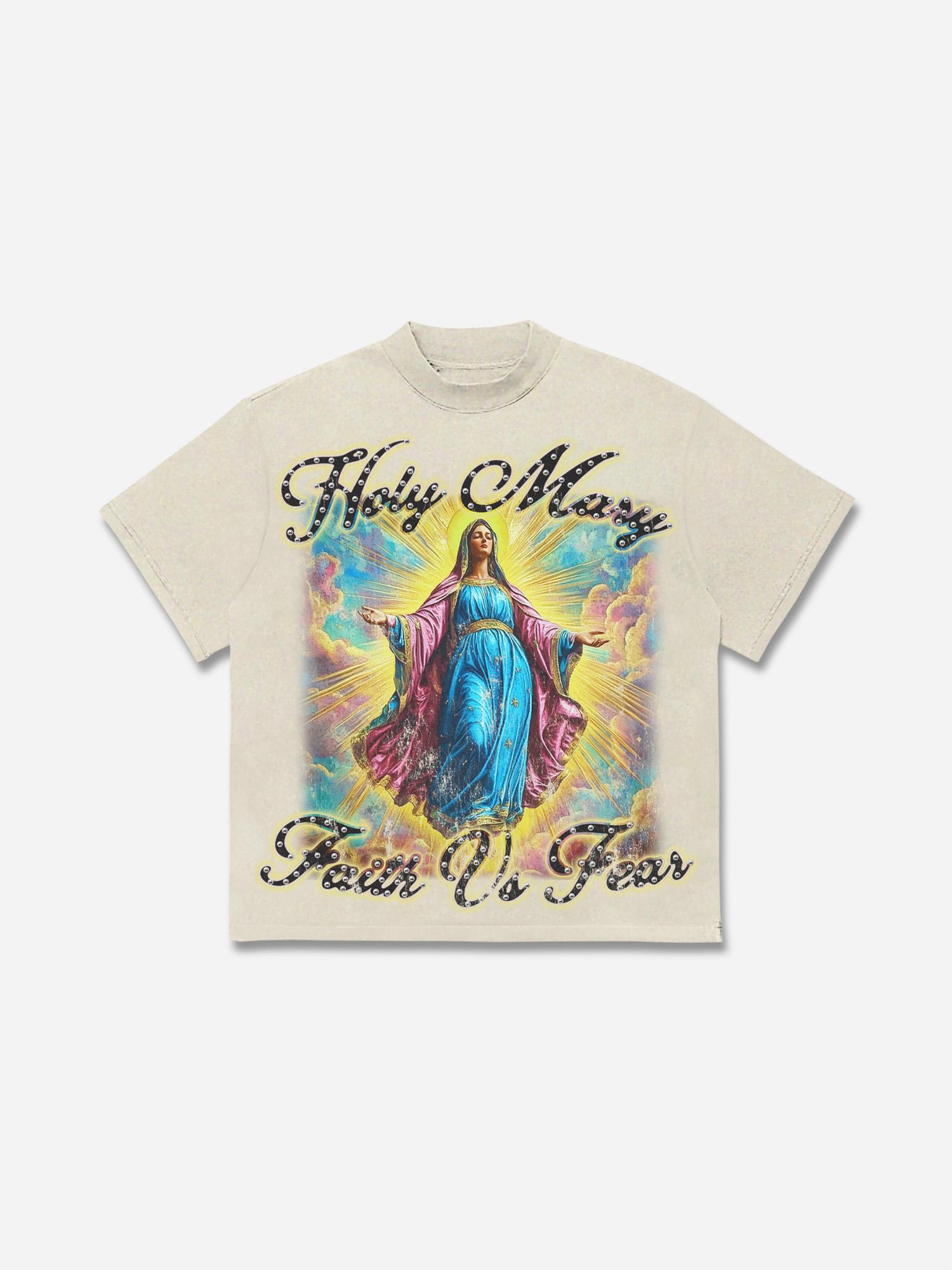 Men's Faith Vintage Holy Mary Graphics Cotton T-shirt Product Image