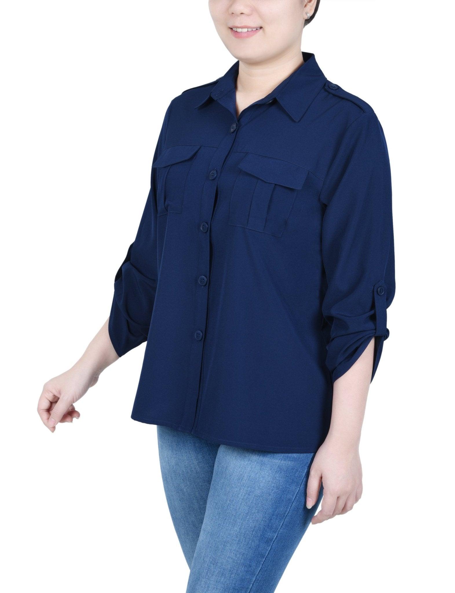 3/4 Length Sleeve Roll Tab Blouse - Petite Product Image