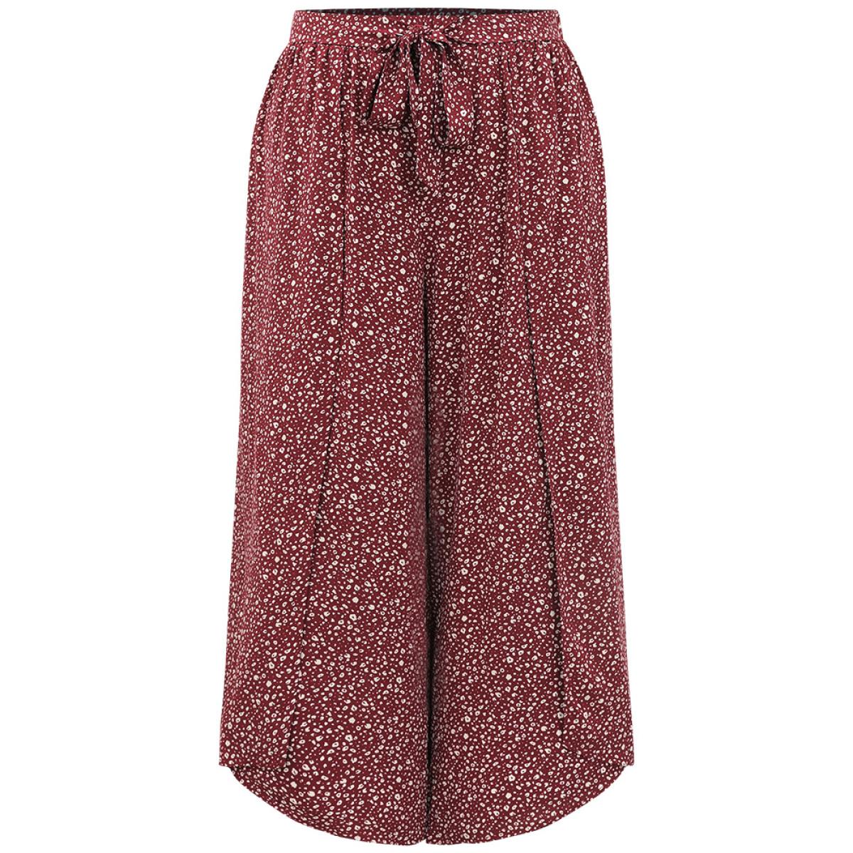 Plus Size Leopard Print Ties Wrap Hem Wide Leg Pants Women Burgundy Vacation Wide Leg High Rise Dailywear Pants BloomChic 28/5X Product Image