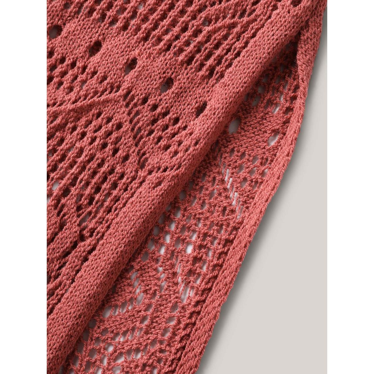 Plus Size Crochet Slit Tassels Swim Cover-Up Women's Swimwear Rust Beach Loose Texture Curve Swim Cover Ups BloomChic 18-20/2X Product Image