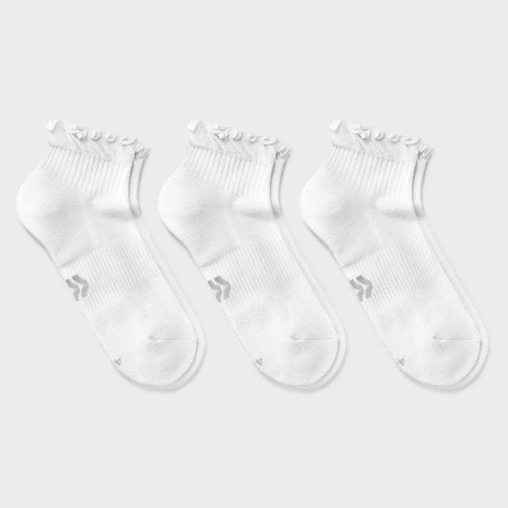 Women's Cushioned Ruffle 3pk Ankle Socks - All In Motion™ Beige/Gray/Tan 4-10: Arch Support, Knit Product Image
