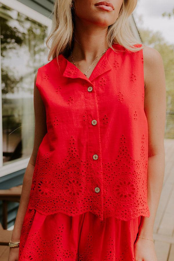 Rose All Day Eyelet Tank in Red Product Image