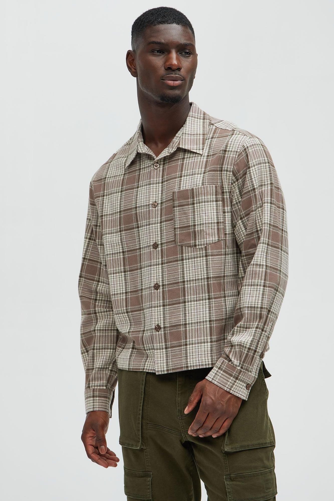Delano Cropped Plaid Shirt - Taupe/combo Male Product Image
