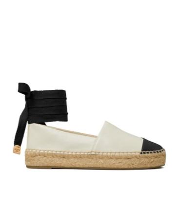 TORY BURCH White Espadrilles With Metallic Logo On The Front And Ankle Strap In Leather Woman Product Image