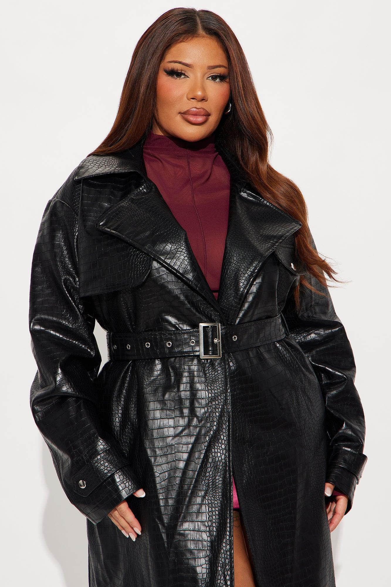 Noah Croc Faux Leather Trench Coat - Black Female Product Image