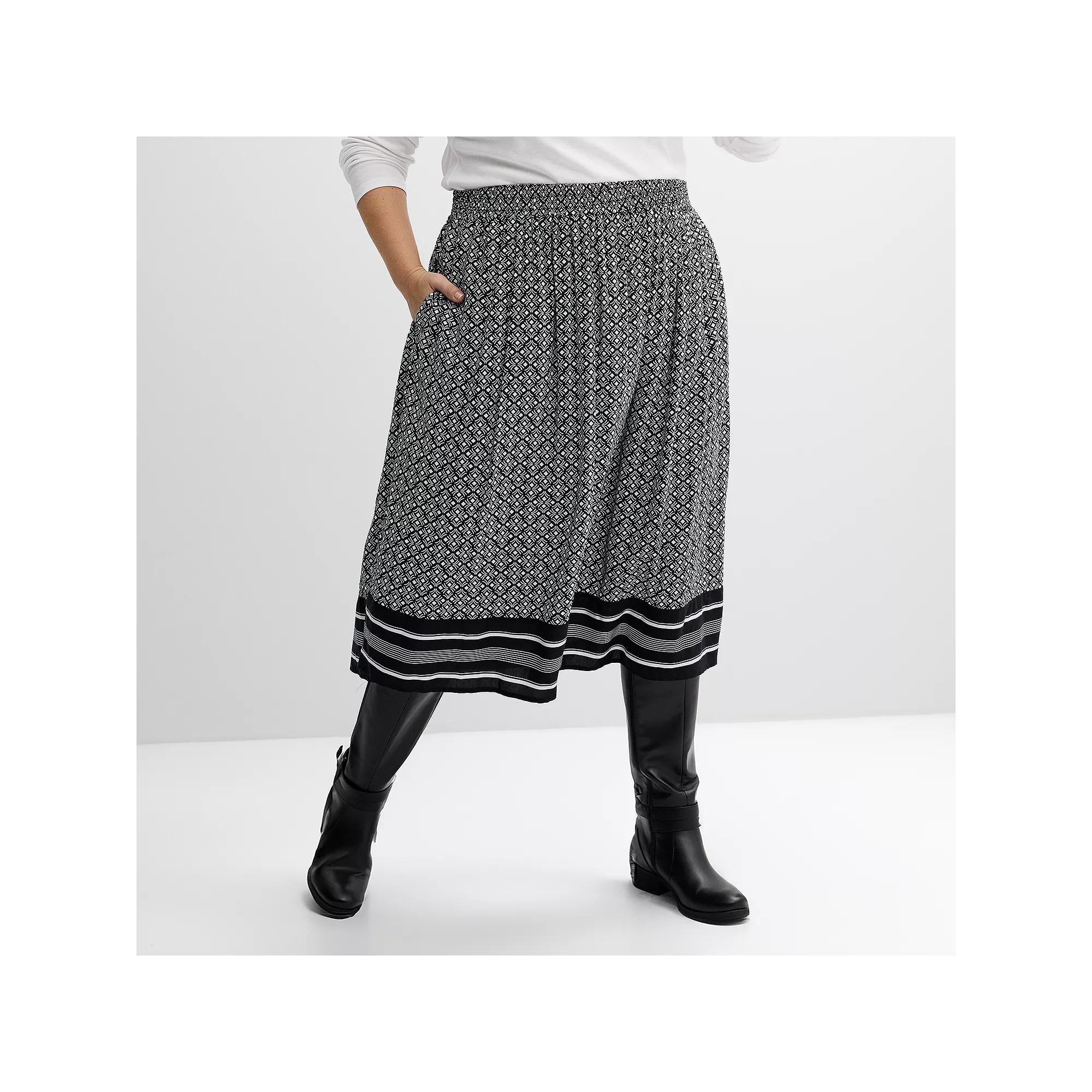 Plus Size Croft & Barrow® Polished Front Pull-On Skirt, Women's, Size: 1XL, Black Chic Tile Product Image