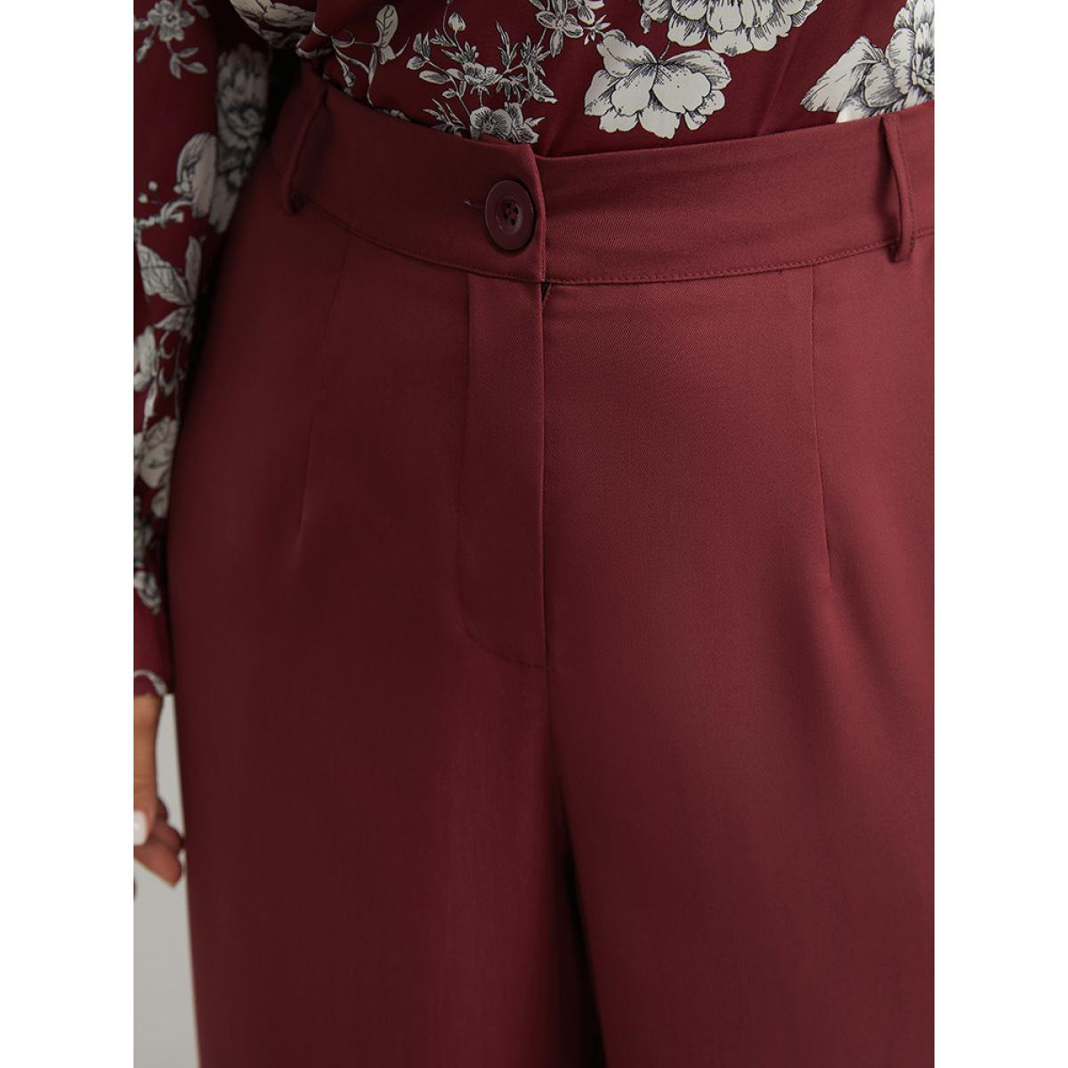 Plus Size Solid Pocket Button Up Elastic Waist Pants Women Scarlet Elegant Straight Leg High Rise Dailywear Pants BloomChic 30/6X Product Image