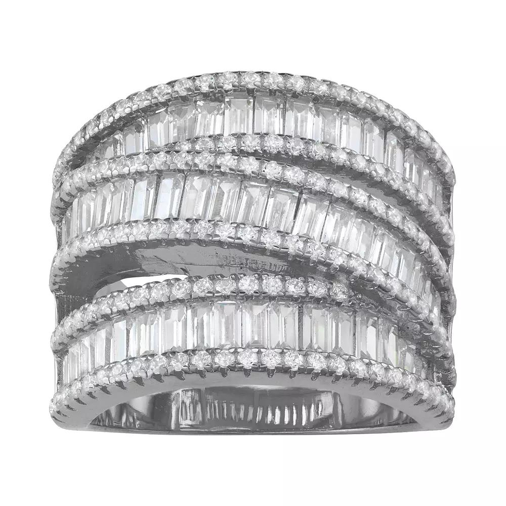 Designs by Gioelli Sterling Silver Cubic Zirconia Triple Row Wrap-Around Ring, Women's, Size: 7 Product Image