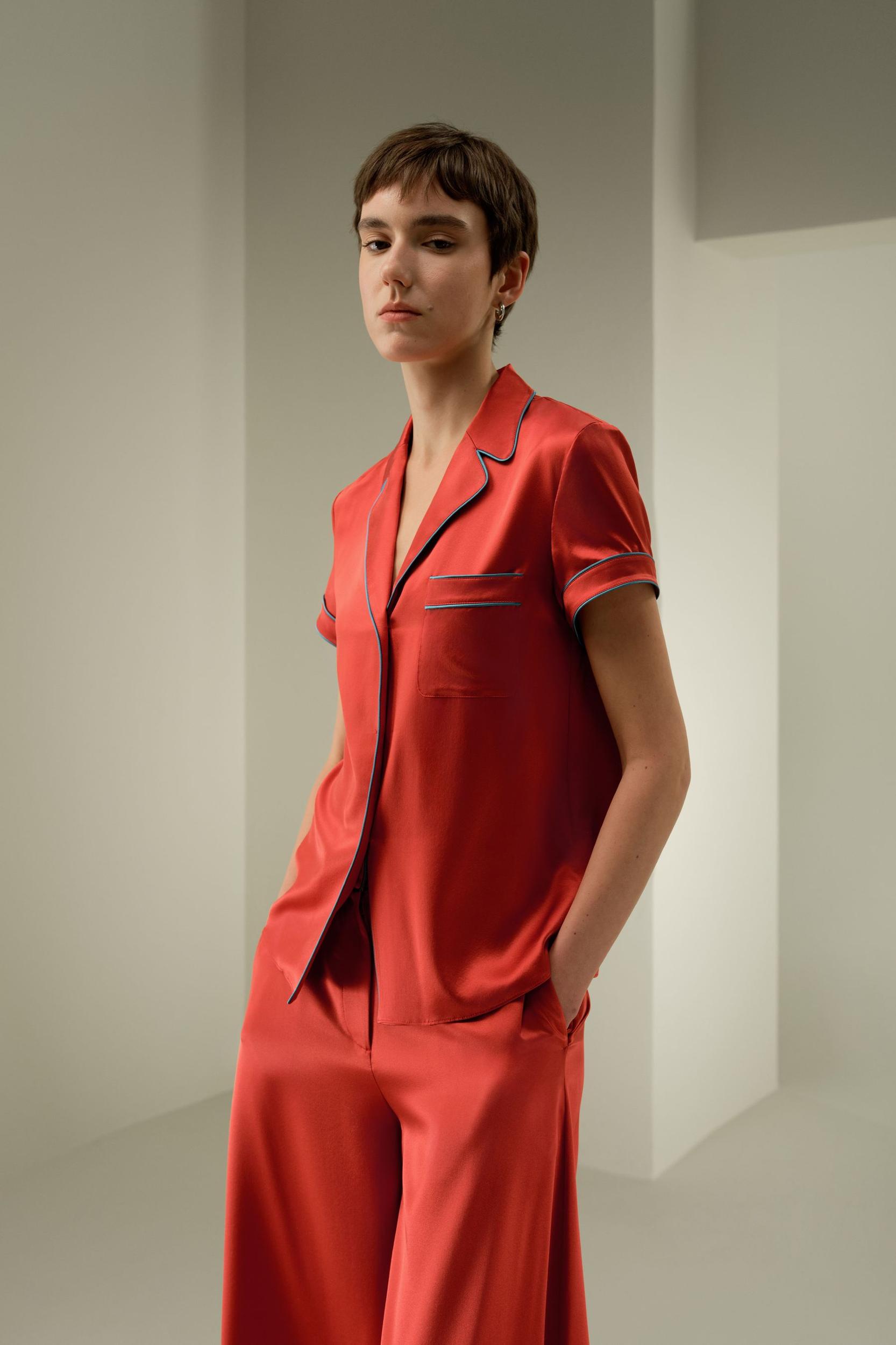 LSxES Contrast-Trimmed Silk Shirt Product Image