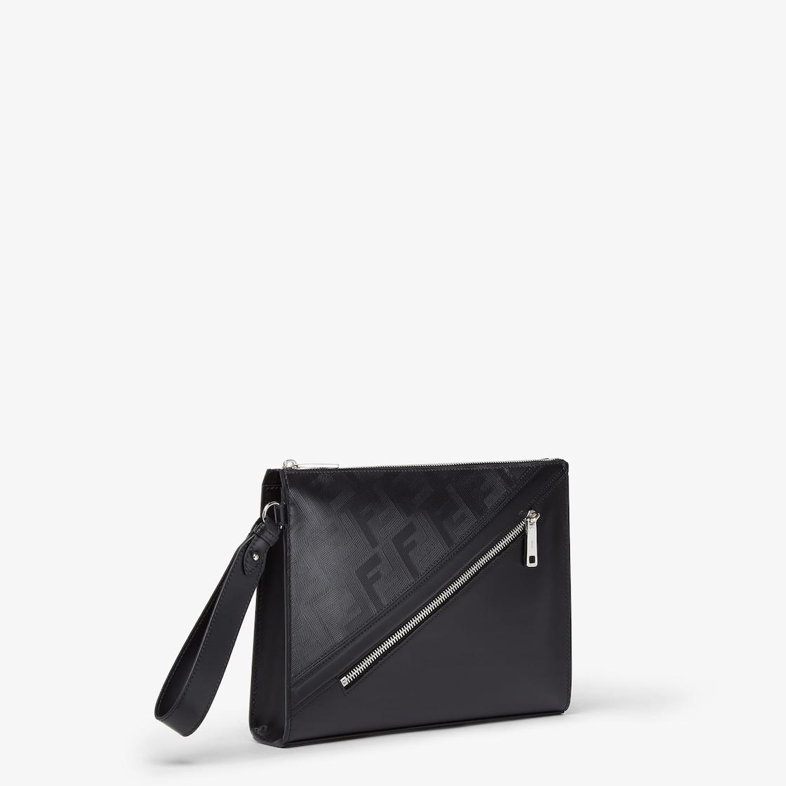 Fendi Shadow Diagonal ClutchBlack leather pouch Product Image