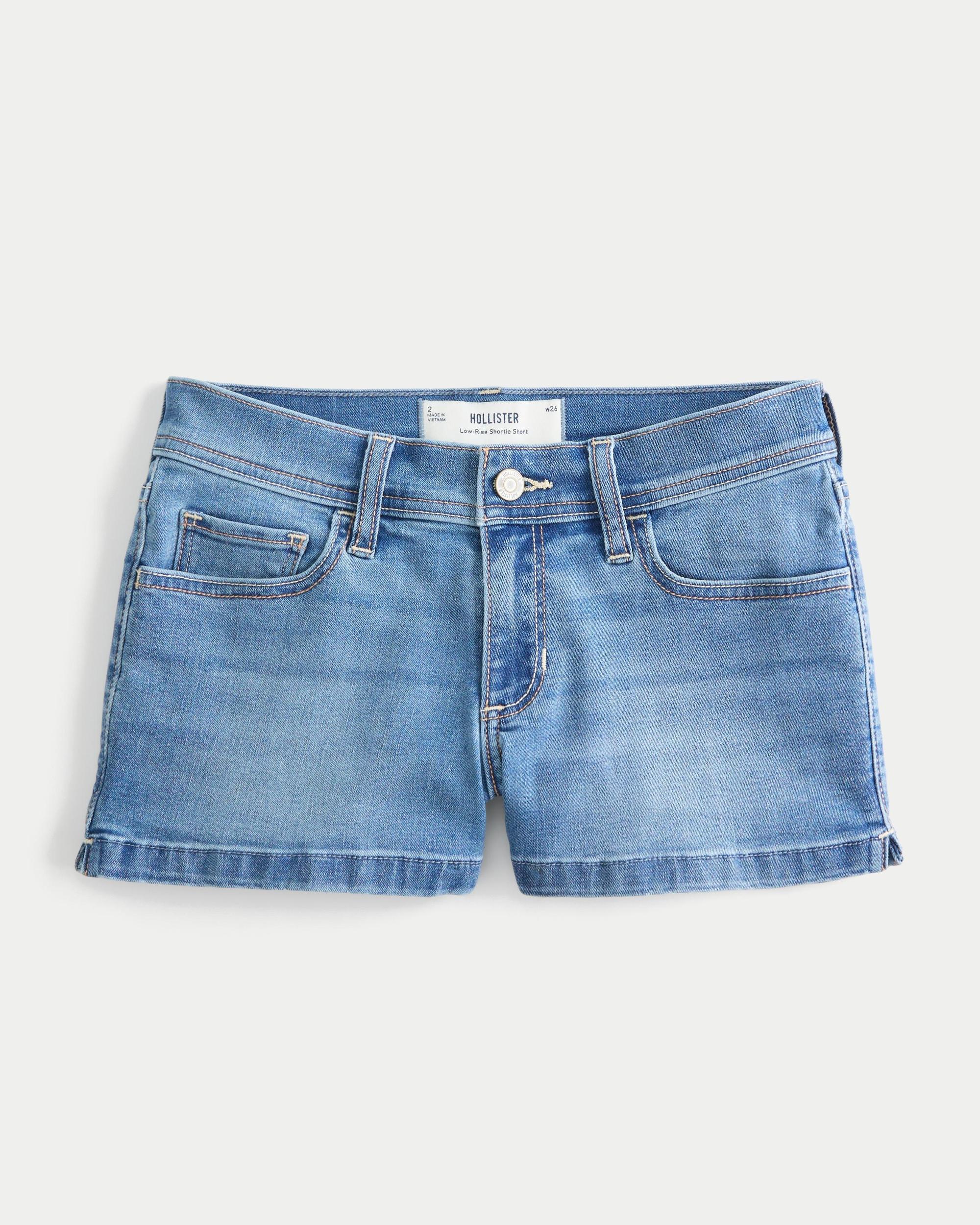 Low-Rise Light Wash Denim Shortie Shorts Product Image