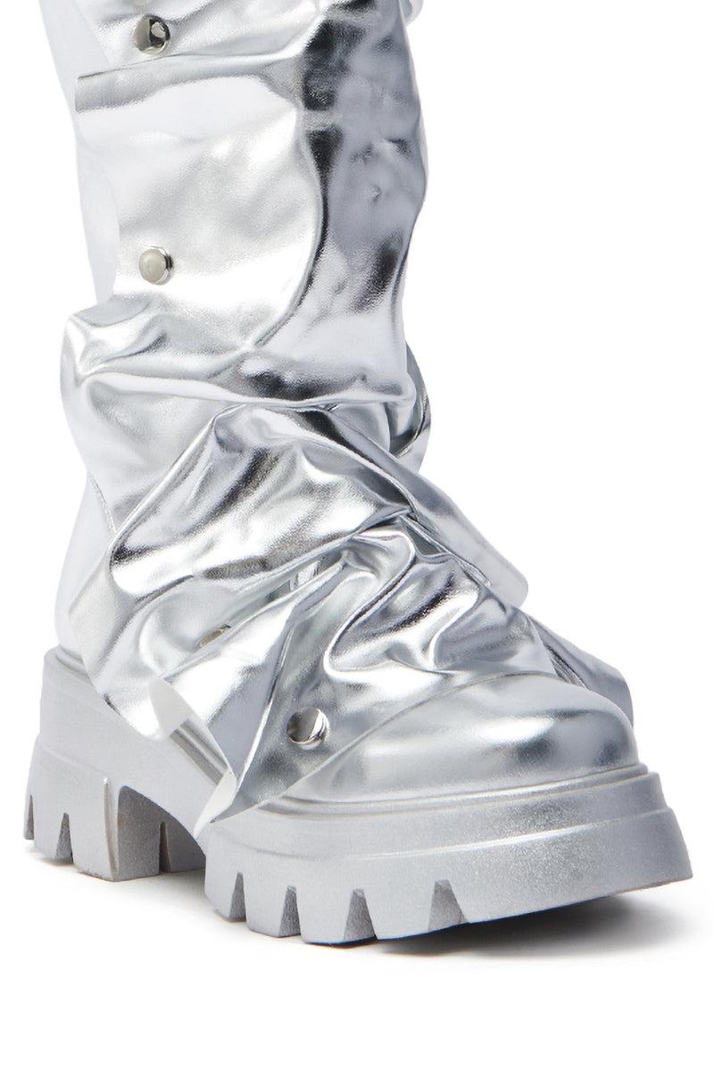 AZALEA WANG SYBEL BUTTON SILVER FLAT BOOTIE Product Image