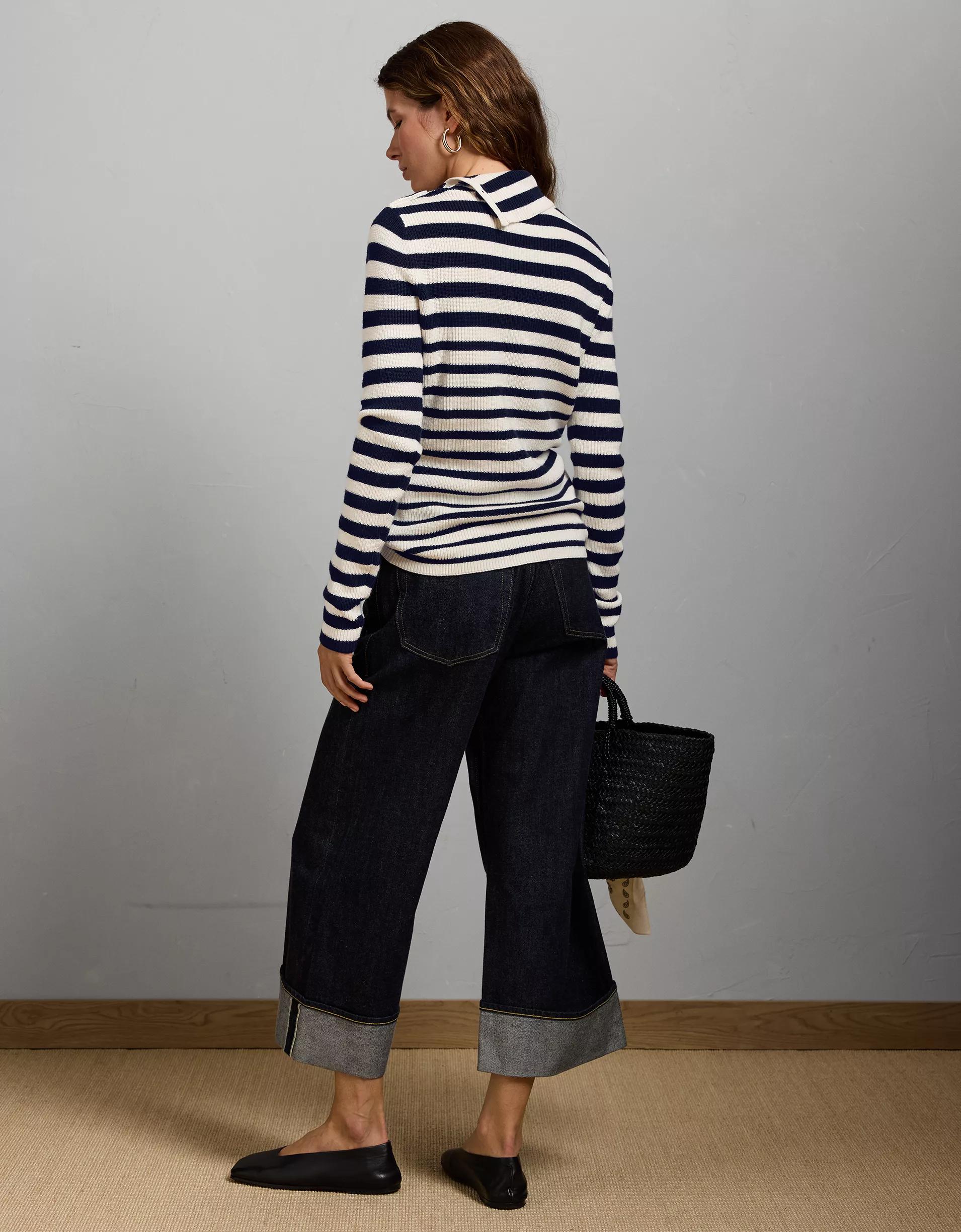 AE77 Premium Striped Shaker Stitch Sweater Product Image