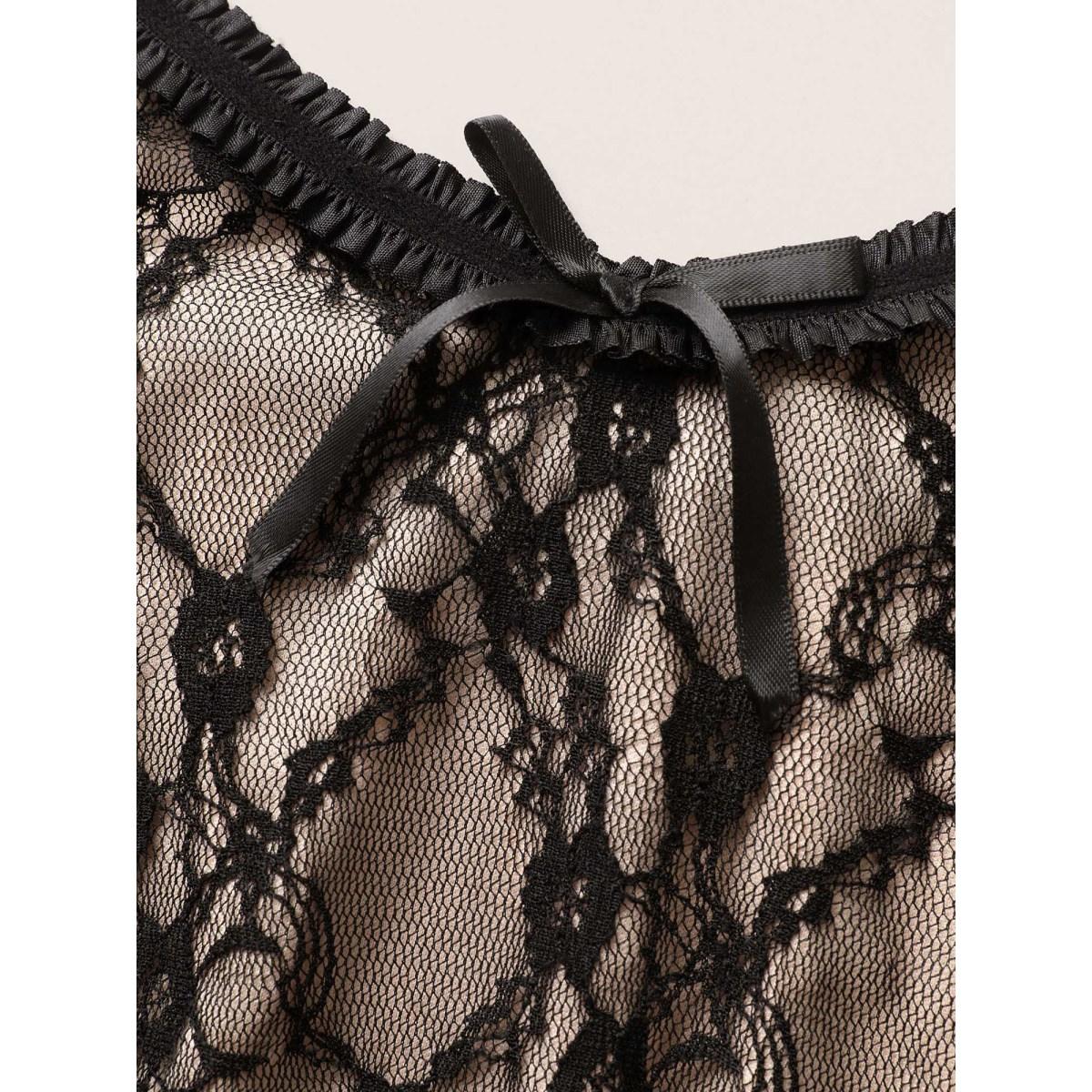 Plus Size Crochet Lace Mesh Bowknot Midi Dress Black Women Cocktail Woven ribbon&lace trim Non Sleeveless Curvy BloomChic 14-16/1X Product Image